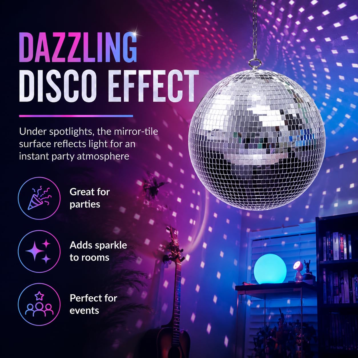 Youdepot Disco Ball 12-Inch – Large Hanging Mirror Ball Disco Ball Decor for Disco Party Decorations, Weddings, Events, Disco Christmas Decor, and Home Celebrations