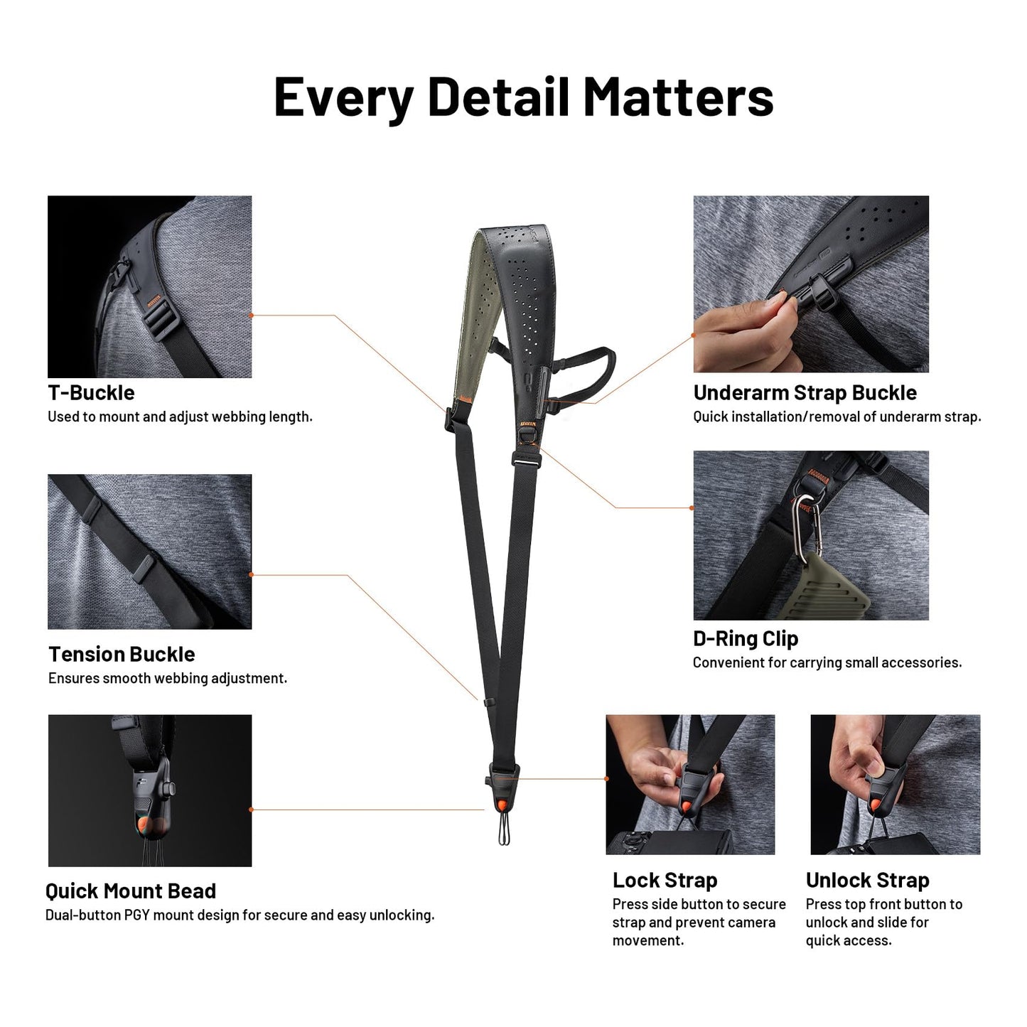 PGYTECH Camera Strap Pro, Quick Release Heavy Duty Camera Shoulder Strap With Detachable Underarm Strap, Professional Camera Harness, Leather Ergonomic Shoulder Pad for DSLR/Mirrorless Cameras, Green