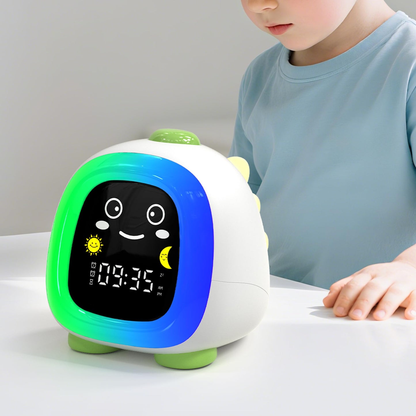 ANALOI Alarm Clock for Kids, Kids Alarm Clock Ok to Wake Cute Night Light for Bedroom, Toddlers Sleep Training Clock Stay in Bed, Dinosaur Birthday Gift for Kids Boys Girls