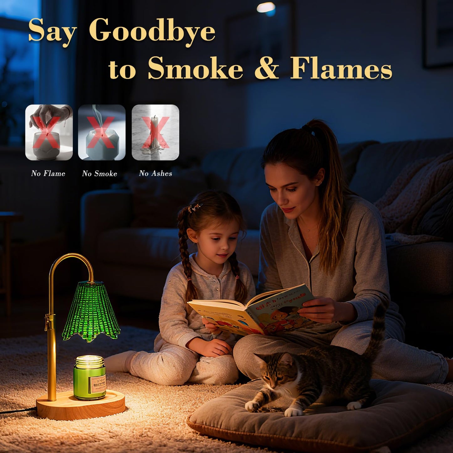 WYghyronic Candle Warmer Lamp with Adjustable Height - Flameless 4-Level Dimmable Wax Warmer with Colorful Glass Shade & Wooden Base, Timer Function & Stylish Design in Multiple Colors (Green 2)