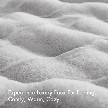 Madison Park Luxuriously Cozy Soft Long Faux Fur Basketweave Blanket, Reversible Soft & Snuggly Velvet Throw, Lightweight, Breathable, All Season, Trendy Room Décor, 50x60, Light Grey