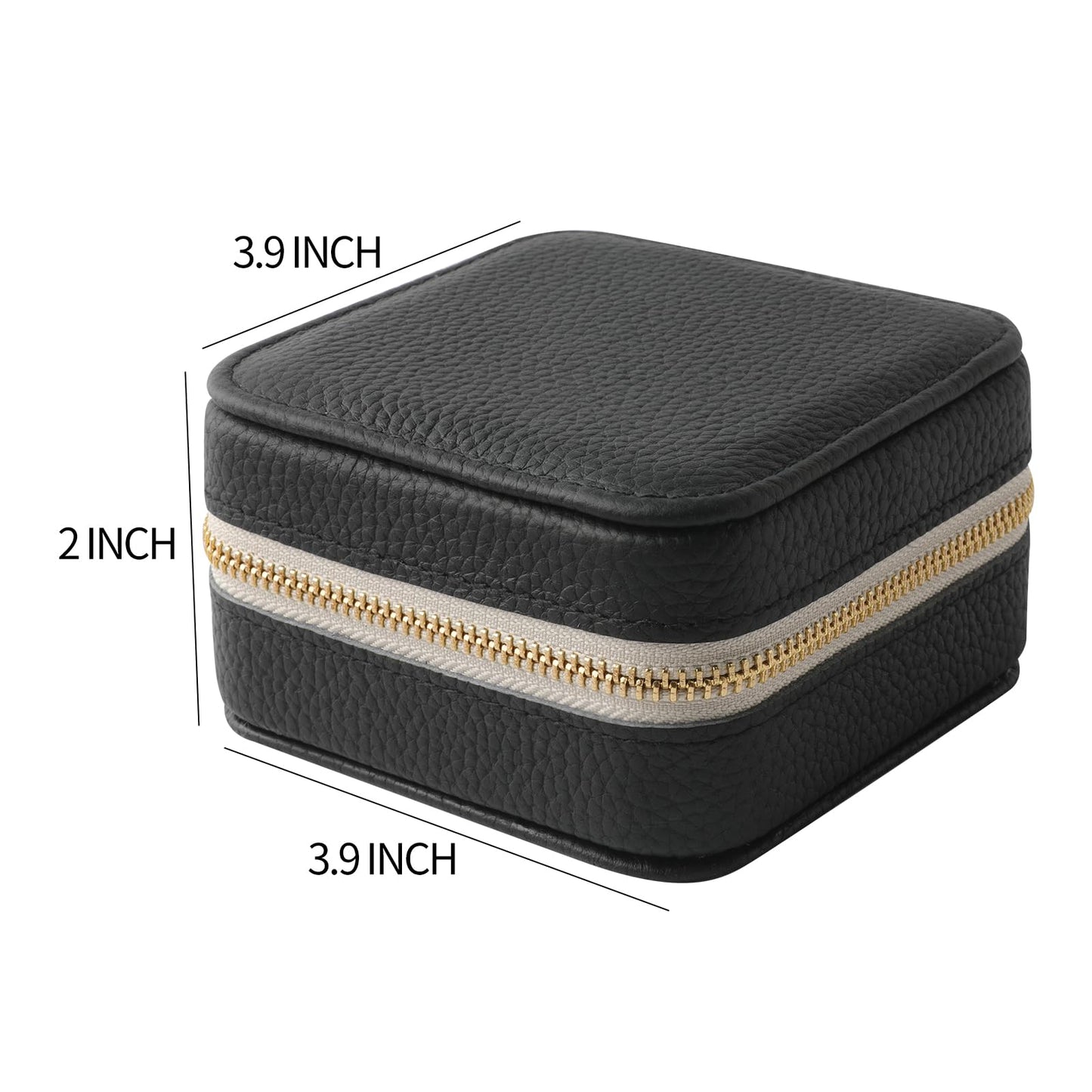 NGVRC Genuine Leather Travel Jewelry Case Organizer with Mirror for Women, Small Jewelry Box Portable Mini Jewelry Case for Earring, Ring, Necklace, Bracelet（Lychee Grain Black）