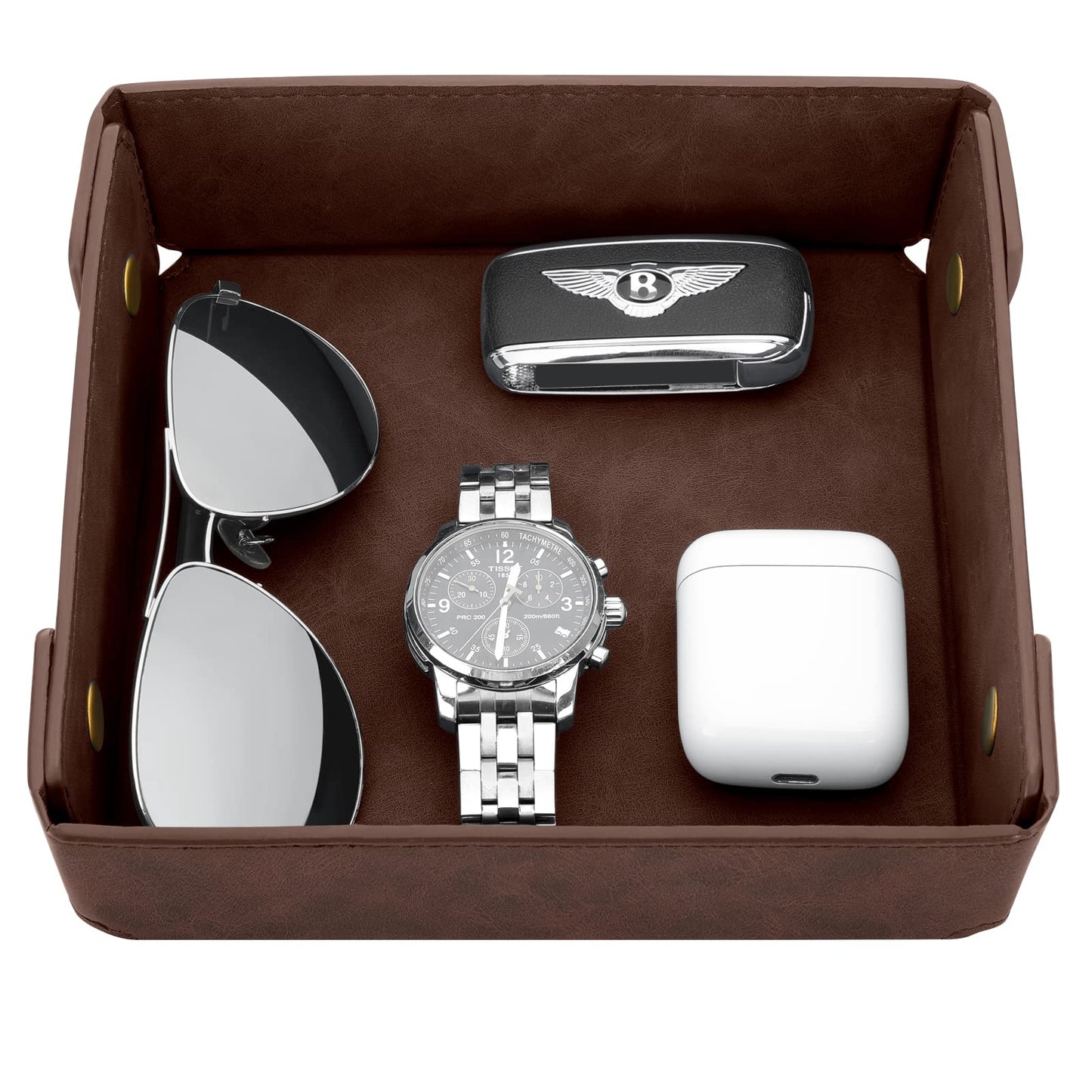 CASIRENA Faux Leather Valet Tray Organizer for Men - Catch-All Tray for Entryway Table Key, Wallet, Watch, Coin Change, Phone, Dresser EDC Dump Jewelry, Bedside Nightstand Desk-top