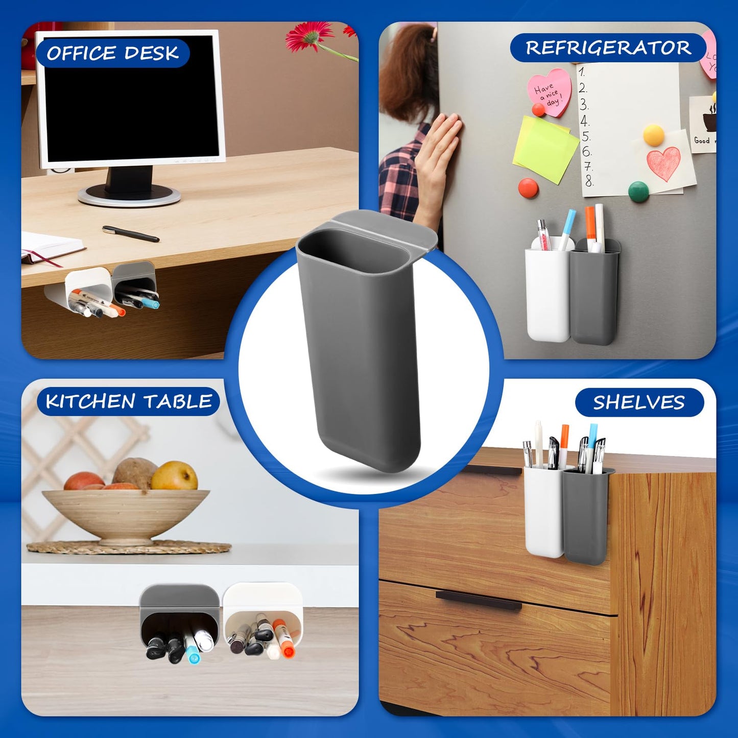Resurhang 6 Pcs Monitor Pen Pencil Holders Screen Pen Holder Computer Monitor Pencil Holder Desktop Accessories Self Adhesive Table Side Desk Organizer for Office Classroom Gadget Storage(Gray, White)