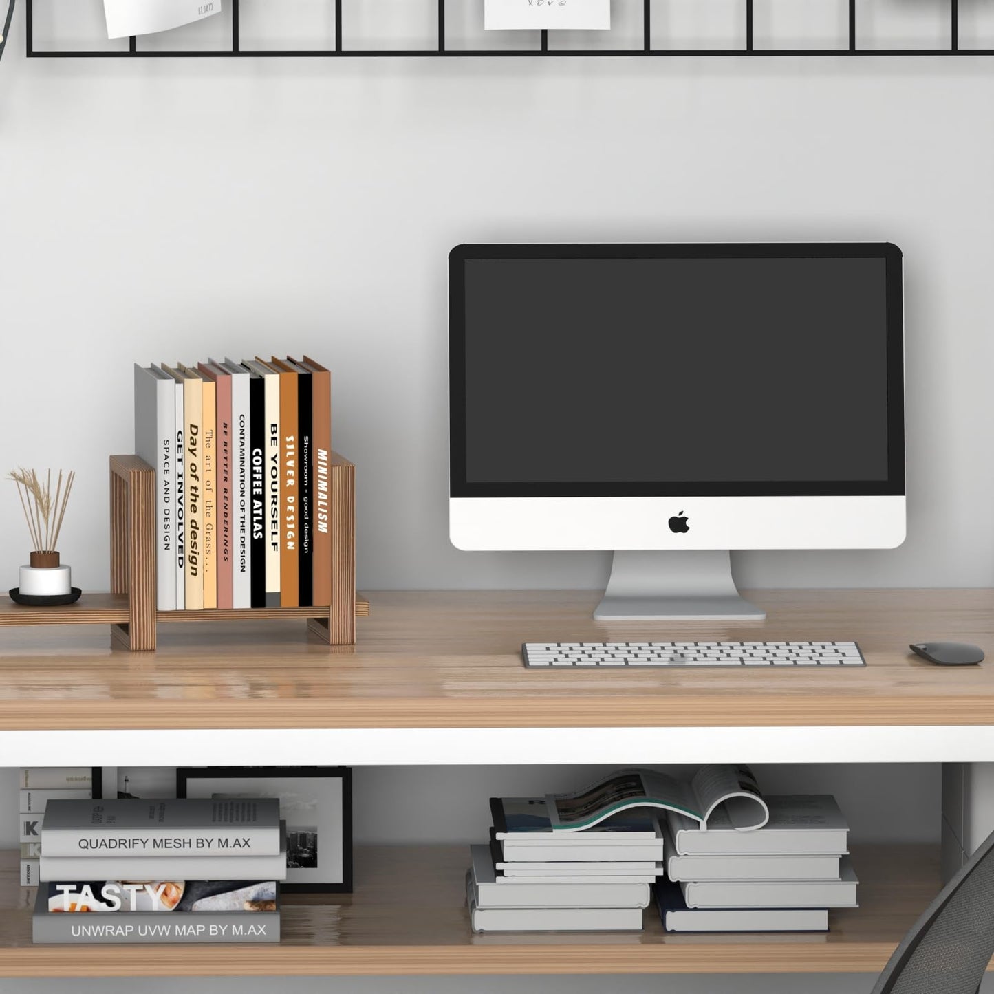 Adjustable Desktop Bookshelf Wooden Table Top Bookshelf Retro Mini Book Shelf Desk Organizer Magazine Files Letters Holder Rack, Easy Assembly No Tools or Nails Required, Tabletop Book Storage Rack