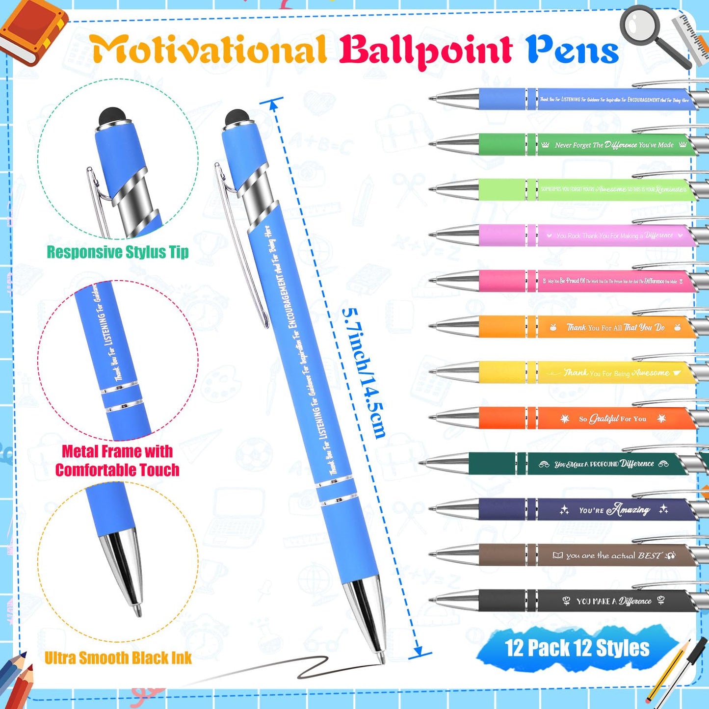 12 Sets Employee Appreciation Gifts Bulk Coffee Cup Sticky Notes with Inspirational Pens, Funny Notepads Motivational Ballpoint Pen Thank You Gifts for Coworker Teacher Nurse Office Supplies