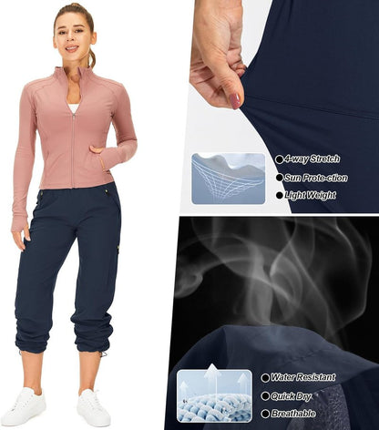 Women's Quick-Dry Hiking Pants - Lightweight UPF 50 Travel Cargo Pants with Zipper Pockets | Ideal for Golf & Safari