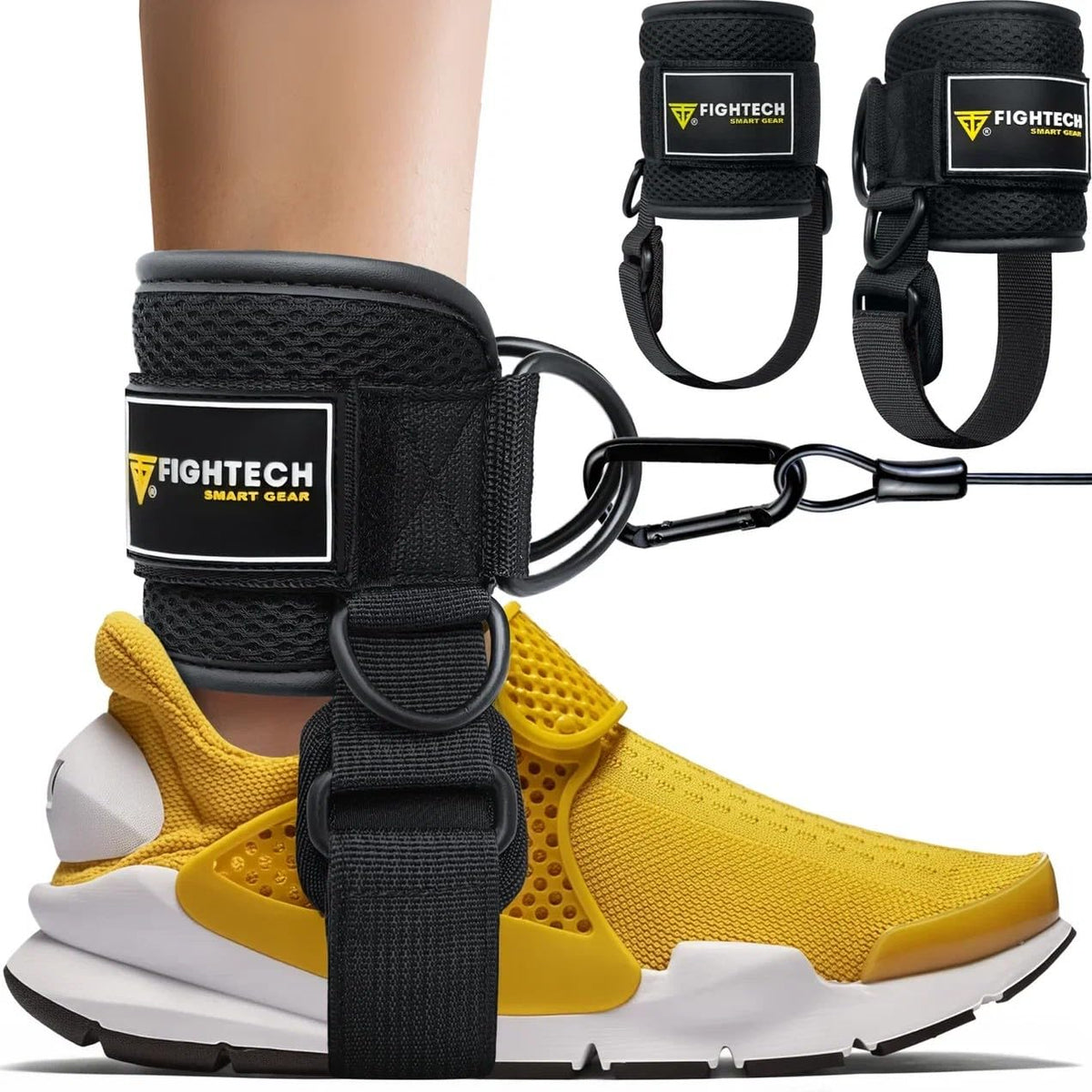 FIGHTECH Ankle Straps Cable Machine Attachment for Gym - Cable Kickback Ankle Straps - Padded Ankle Cuffs for Glute Kickbacks and Leg Workouts (Black PRO)
