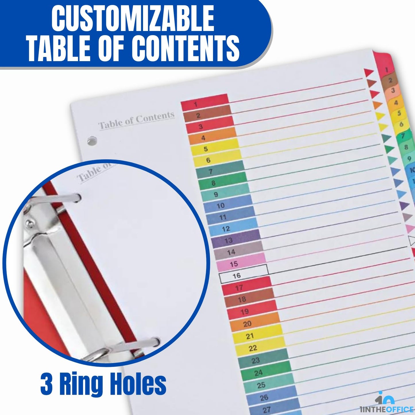 1InTheOffice 1-31 Tab Dividers for 3 Ring Binders, 31 Tab Daily Divider Sets, Table of Contents Divider Tabs, Multi-Color, 11 x 8.5, 2 Pack