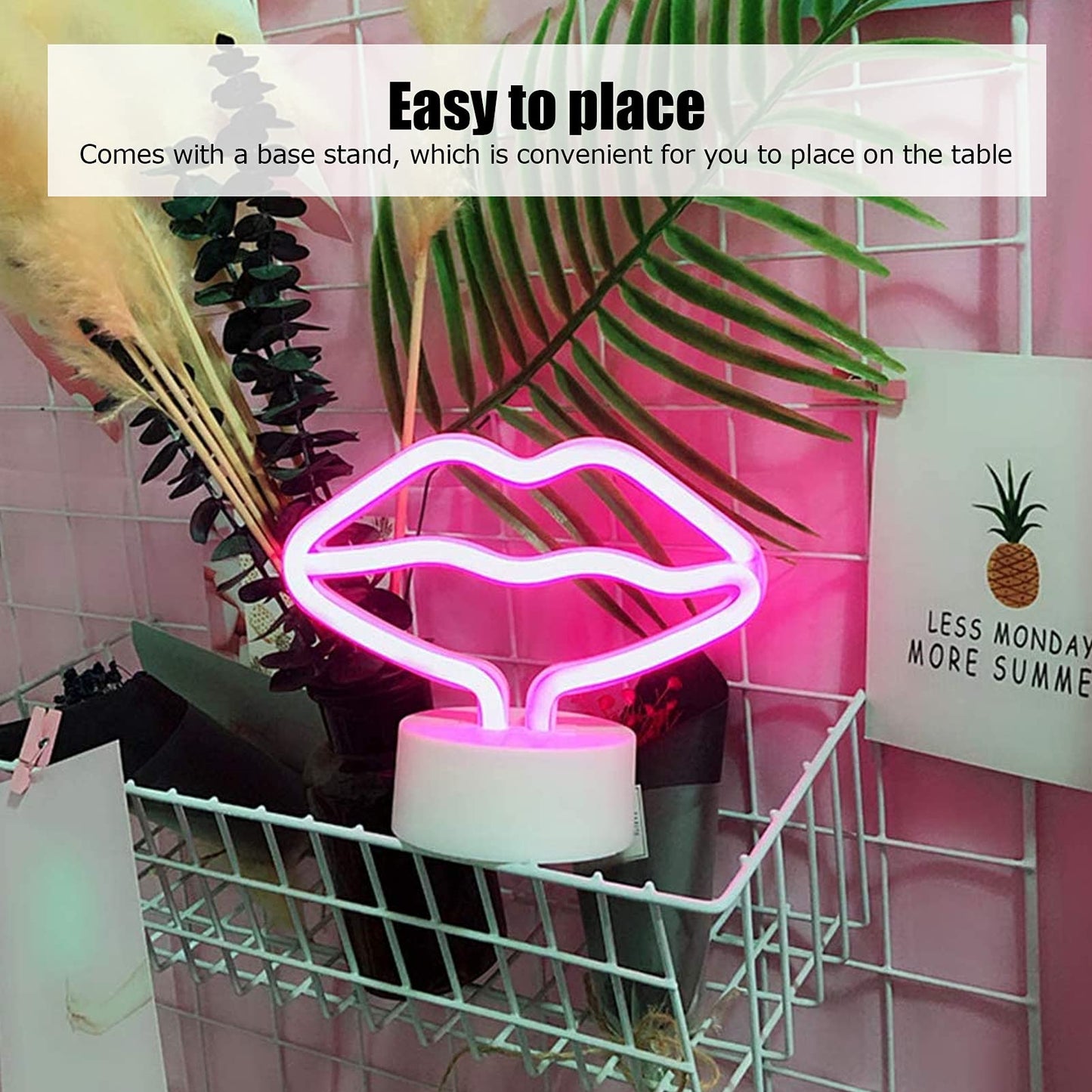 Milltrip Lip Shaped Neon Signs Led Neon Light with Stand USB or Battery Powered Neon Light Lamp for Baby Room Party Home Decor Gifts for Children Baby Room Christmas Wedding Party Decoration