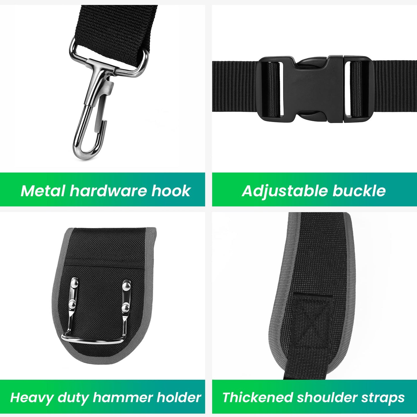 FamilyKit Tool Belt With Suspenders - Magnetic Heavy Duty Tool Belts with 18 Pockets, Tool Pouch with Detachable & Adjustable 32"-66" Waist for Electricians, Carpenters, Framers, Construction,Black