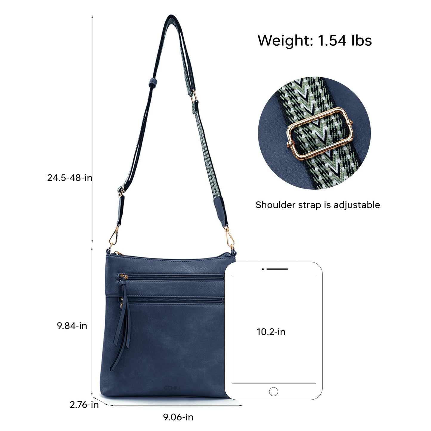 GEMIU Small Crossbody Bags for Women Travel Multi Pocket Womens Purses Women's Crossbody Handbags with Guitar Strap Blue