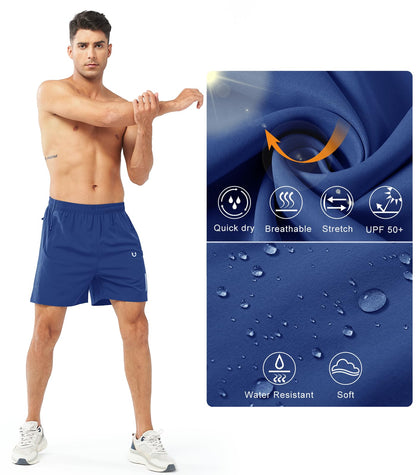 NORTHYARD Men's Athletic Running Shorts Gym Workout 7"/9"/5" Quick Dry Lightweight Sports Basketball Tennis 3 Zipper Pockets ROYALBLUE-5inch S