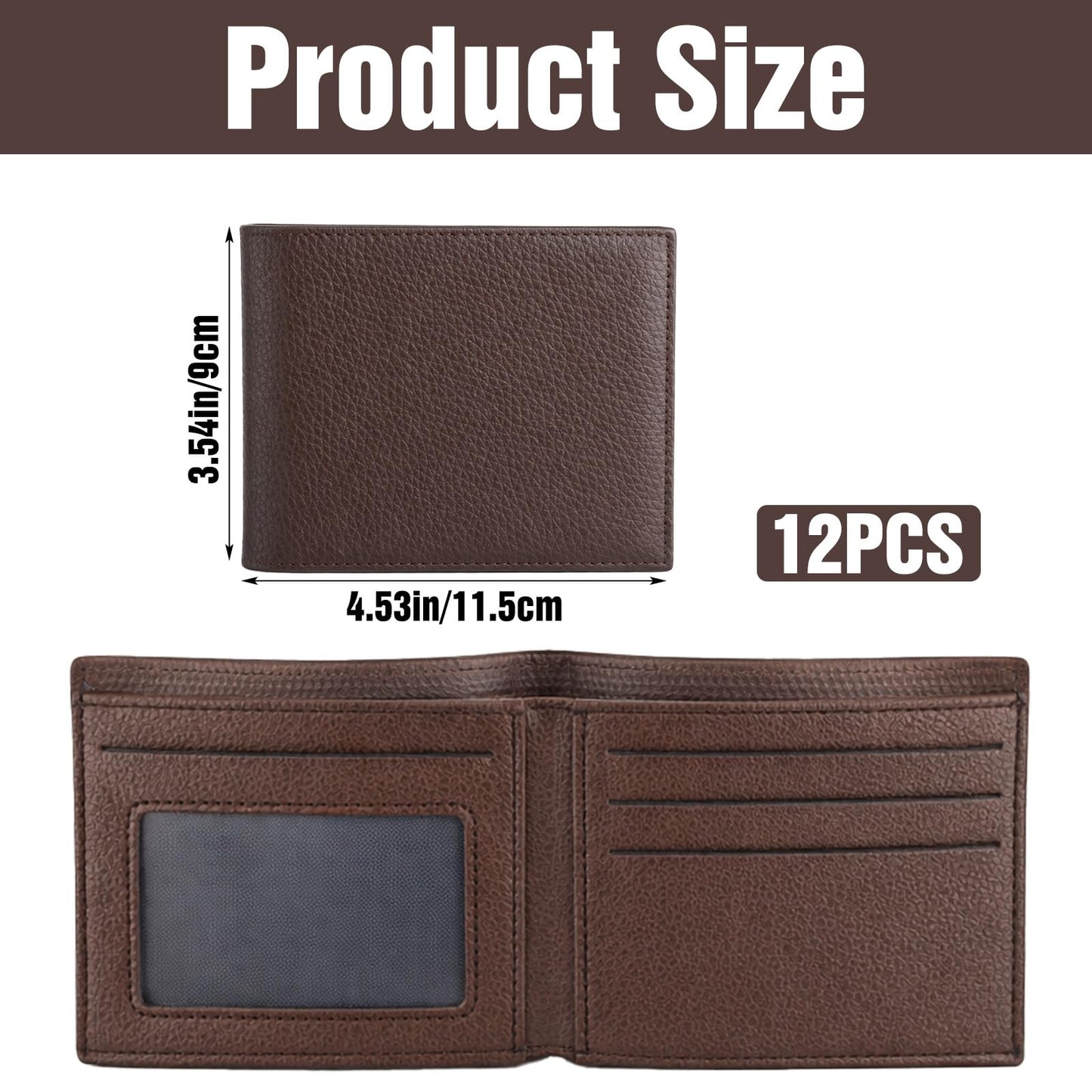 Kegeeei 12 Pcs Leather Bifold Wallets For Men, Bulk Mens Wallet For DIY Engraving, PU Leather Personalized Gift Wallets, 4.53x3.54 Inch, Brown