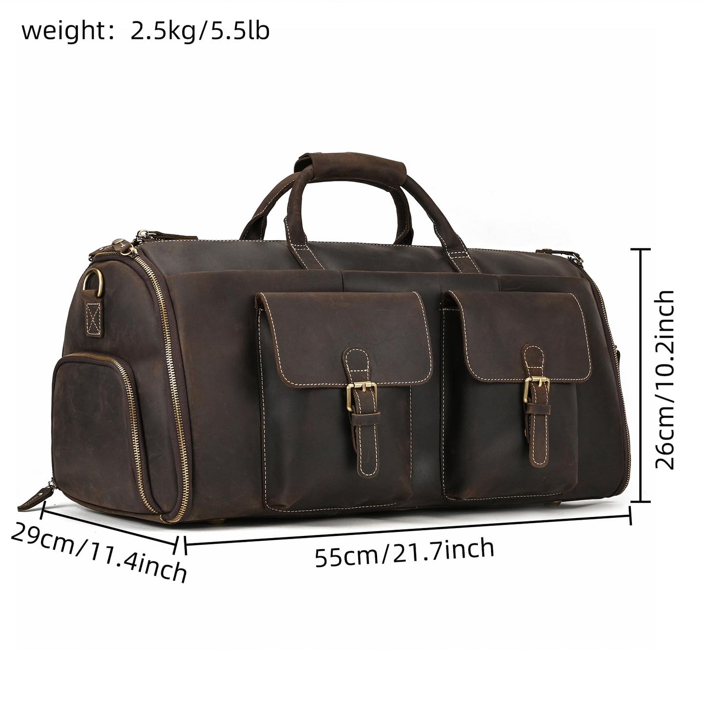 Leather Garment Bag for Men, Convertible Carry on Garment Duffel Bag for Travel Weekender Bag 2 in 1 Hanging Suitcase Suit Bag