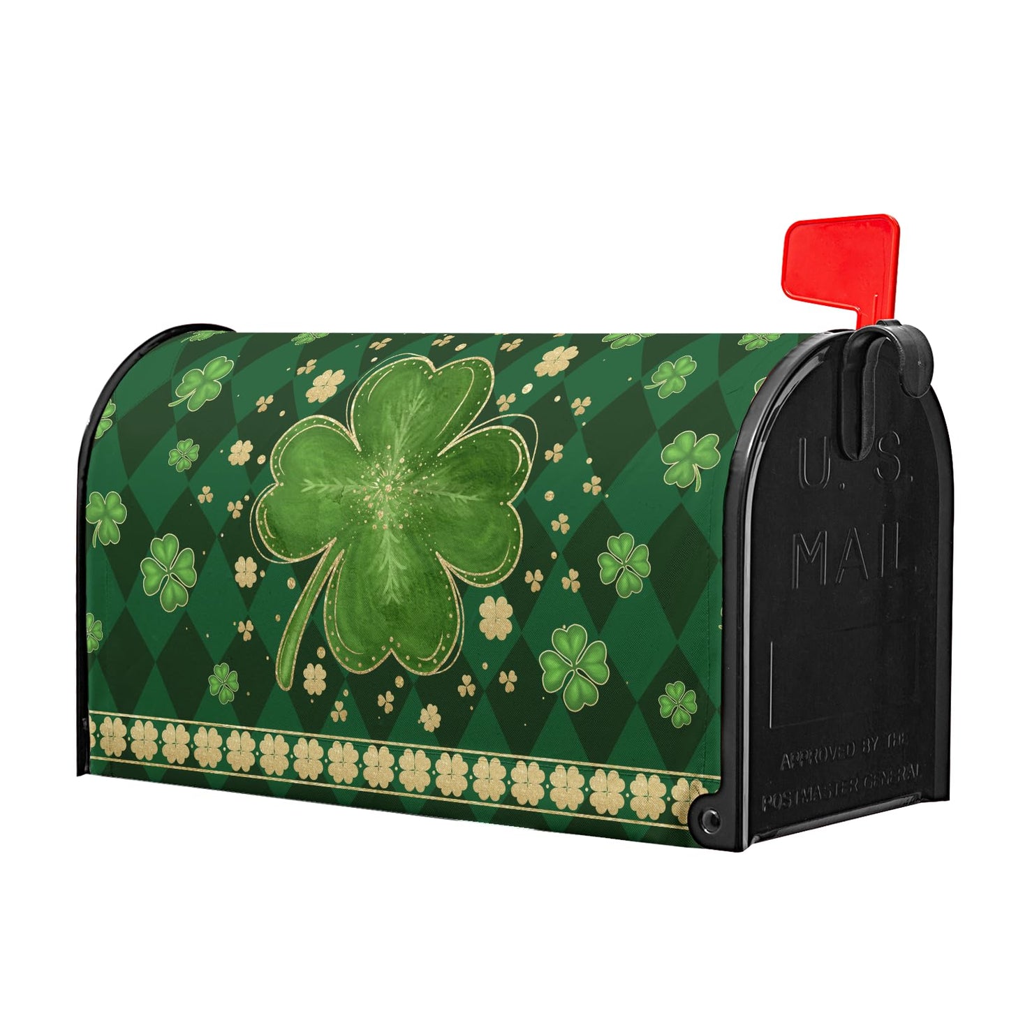Sweetshow St.Patrick's Day Mailbox Covers Magnetic Standard Size 18" X 21",Green Shamrock Clovers Mailbox Wraps Post Letter Box Cover for Outside Garden Yard Decor