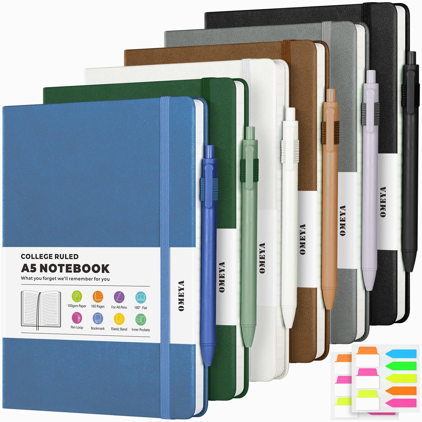 6 Pack Journal Notebooks for Work with 6 Pens, A5 Hardcover Notebook，Business Notebooks Bulk, College Ruled Notebook for Men, Leather Journal for Writing, 160 Pages, 100GSM Thick Paper (5.7" x 8.3")