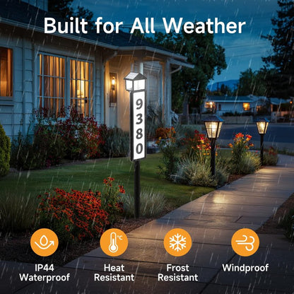 GJB Solar Address Sign for Outside, Solar Powered House Numbers Light with 3 Color Modes, Waterproof LED Illuminated Address Plaque with Stake, Numbers & Letters Included (Matte Black)