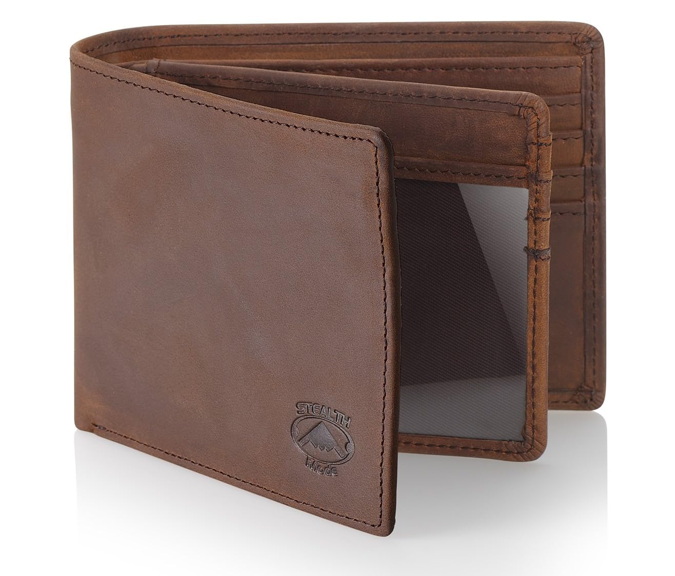 Stealth Mode Leather Bifold Wallet for Men With ID Window and RFID Blocking