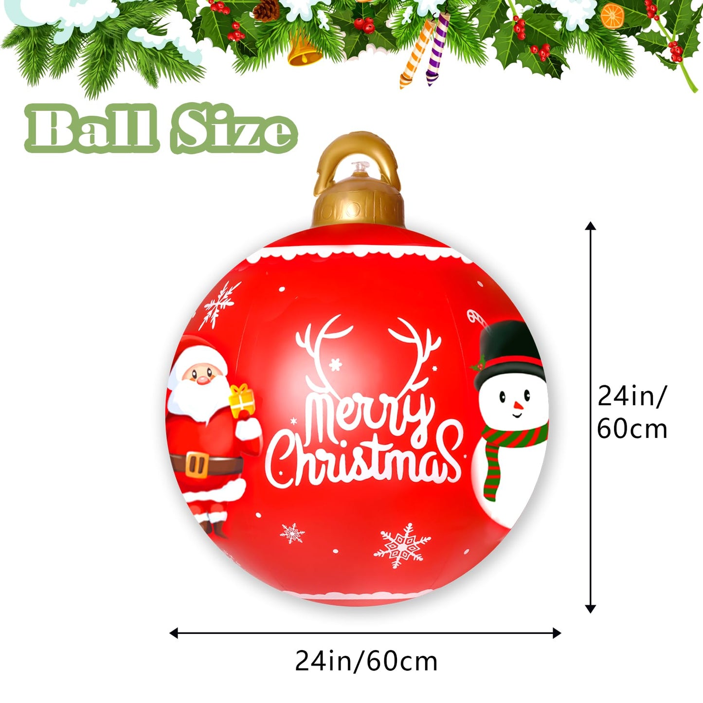 2PCS Christmas Inflatable Decorated Ball 24in Yard Inflatable Christmas Balls Giant Xmas Tree Ornaments PVC Blow up Yard Decorations for Outside Holiday Yard Lawn Porch Decor