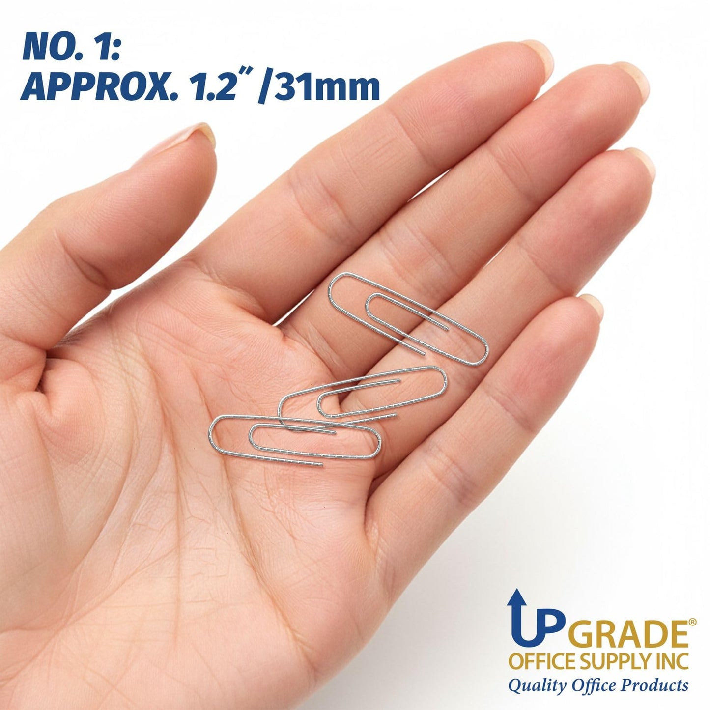 Upgrade Office Supply Paper Clips No. 1, Non Skid, 1.2 Inch, 1000 Count (10 Boxes of 100), Silver, USA