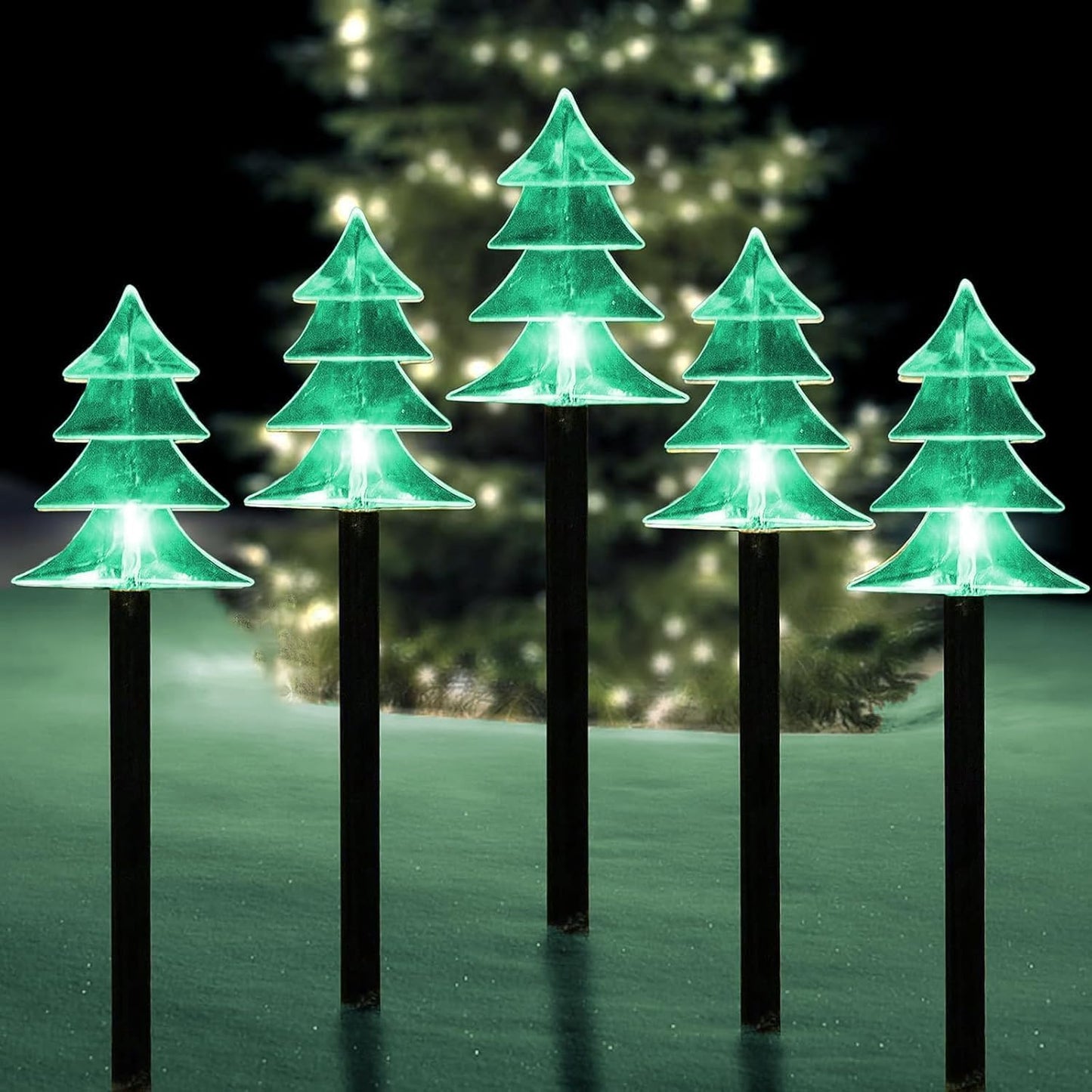 ILLUMINEW Christmas Solar Pathway Lights, Set of 5 Waterproof Landscape Christmas Lights, Stake Decorations, LED Yard Lawn Patio Walkway Decor