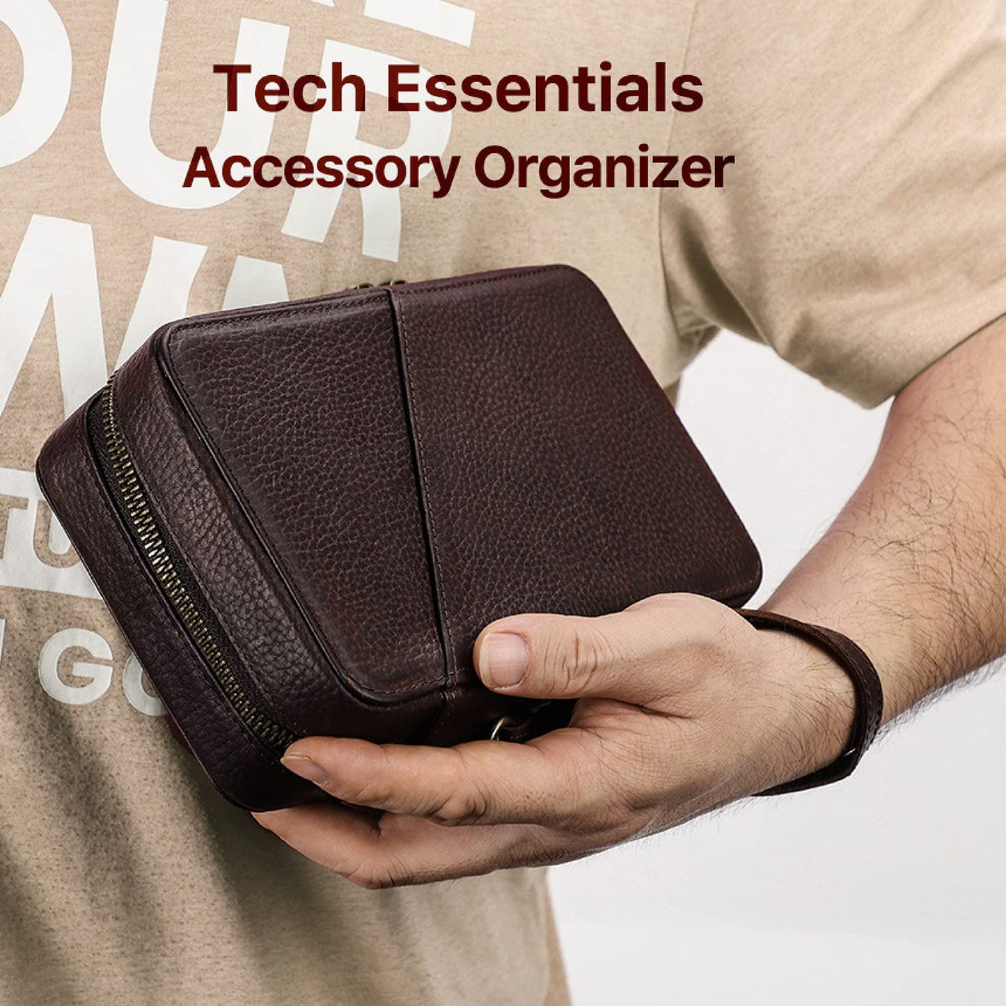 CataPurus Electronic Organizer Case Tech Kit, Top Grain Leather Handmade, Portable Compact Travel Electronic Accessories Storage Case Fits Phone, USB Cables, Chargers, Hard Drive, Cards, Apple pencil