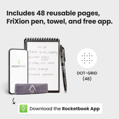 Rocketbook New Mini Reusable Smart Notepad, Pocket Size Notebook 3.5x5.5, Black - Dotted Pages, App-Connected, Erasable, Ideal for On-The-Go List Taking & Quick Notes Anywhere
