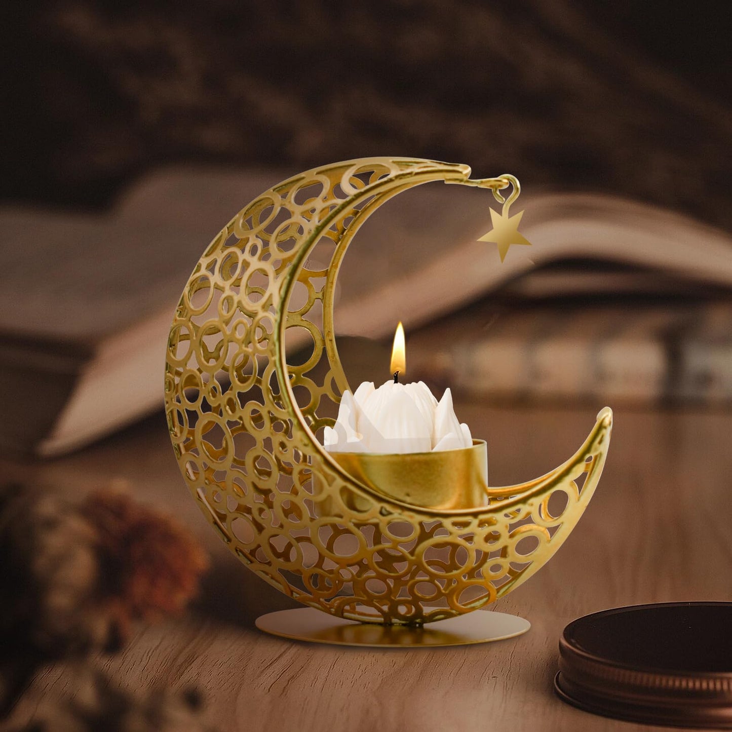 MrMrKura Moon Candle Holders Set of 2, Metal Tealight Candle Holder for Table Centerpiece Decorative Votive Candlesticks Holder for Party Home Decor (Gold)
