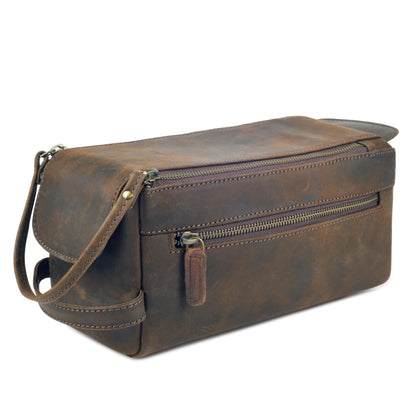 Rasavi Genuine Leather Travel Toiletry Bag for Men & Women, Handcrafted Vintage Dopp Kit, Water-Resistant Shaving & Bathroom Essentials Organizer - Rustic Brown