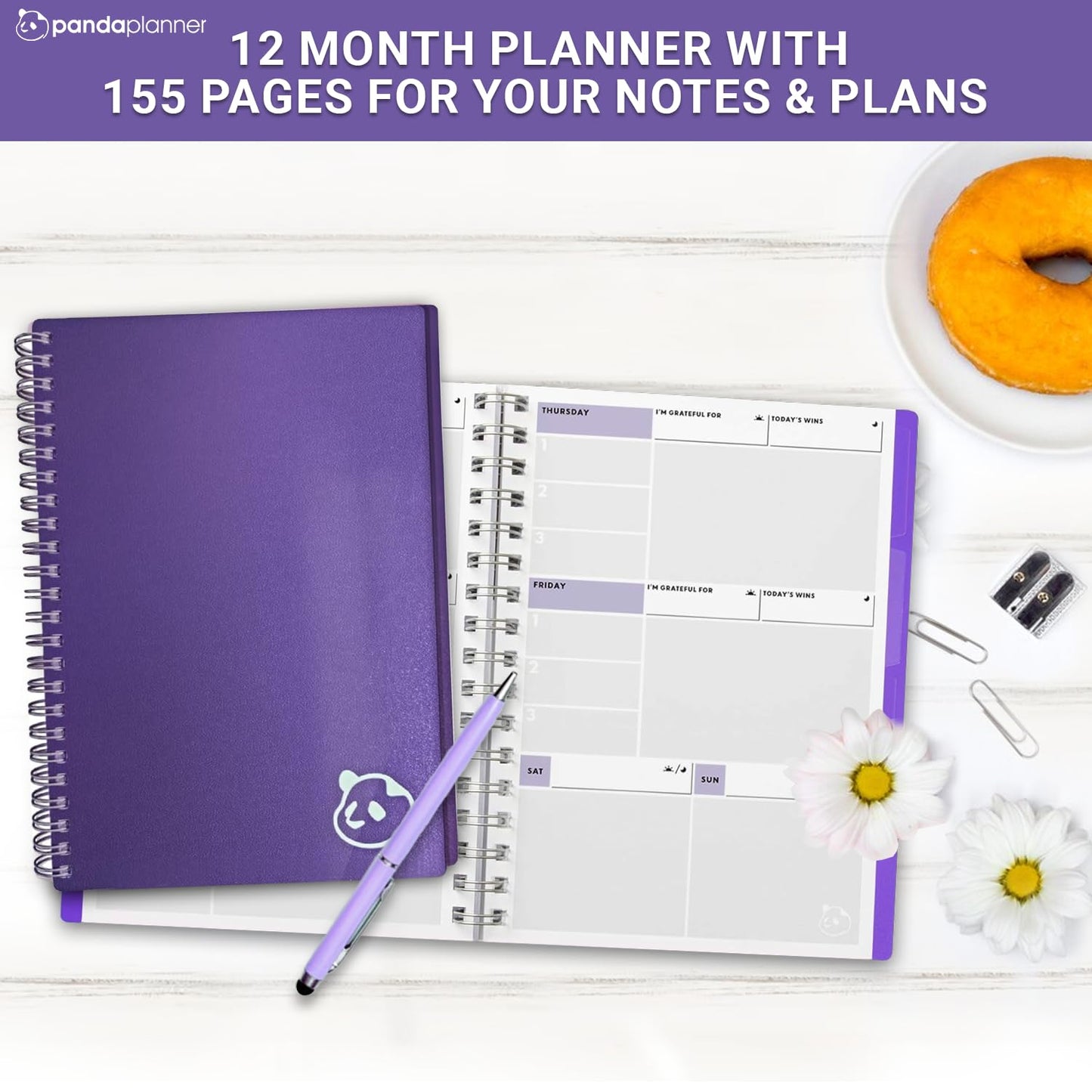 Panda Planner 2026 Undated Weekly Planner – Spiral Notebook 5.75" x 8.25" with 52 Weeks, Habit Tracker & Weekly To-Do Lists – Academic Planner & Productivity Organizer for Home, Office & School (Purple)