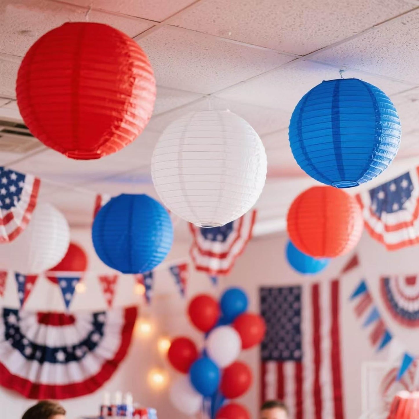 KUNYYI Red -White and Blue Paper Lanterns 12Pcs Hanging Lanterns for Birthday Party, Wedding, Home Decor, Baby Shower Festive Decoration