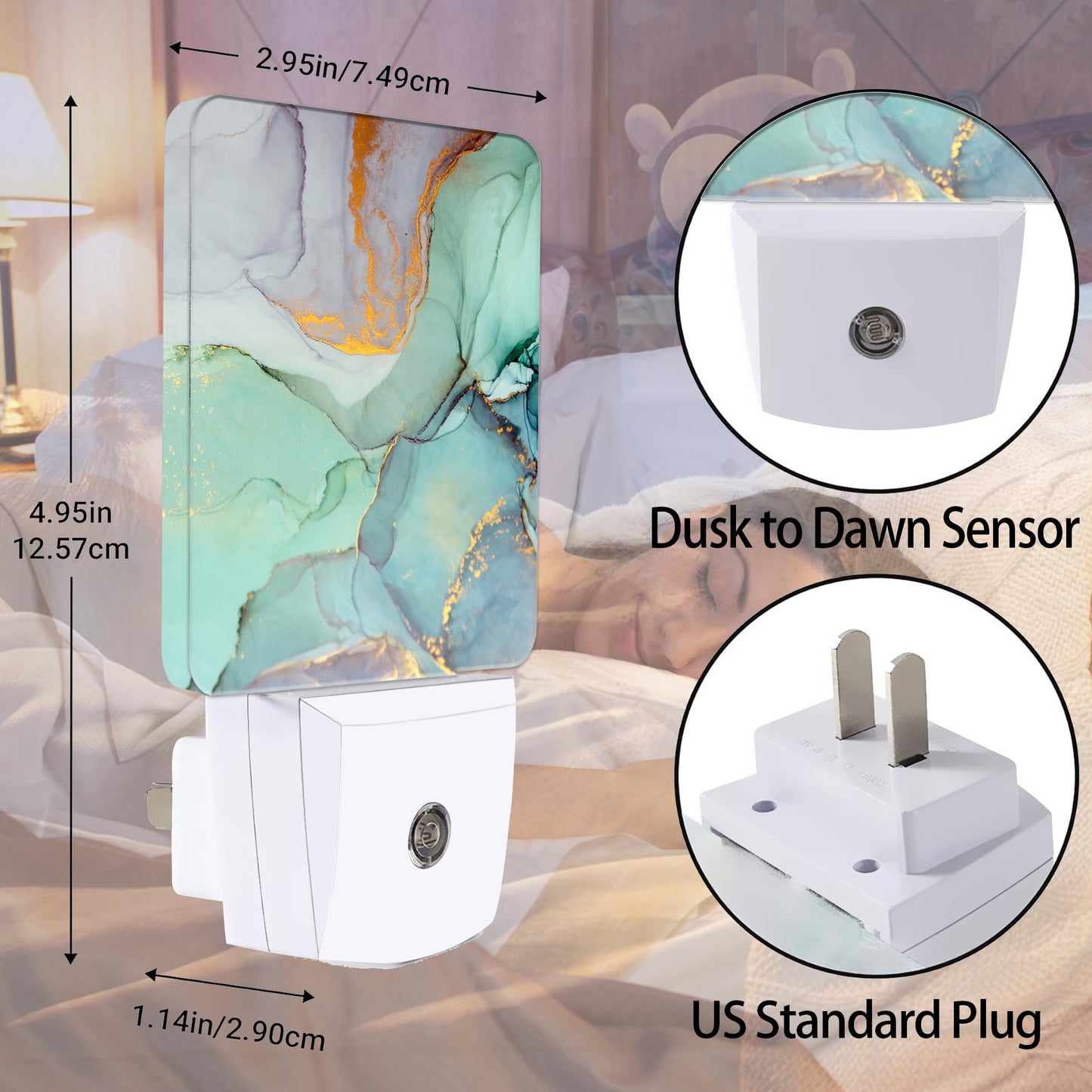 Jopowide Green Marble Dusk to Dawn Night Light, Auto Sensor Lamp Home Indoor Stairway Kitchen Corridor, Night Lights Plug into Wall Decor, Boys Girls Women Men Room Gifts