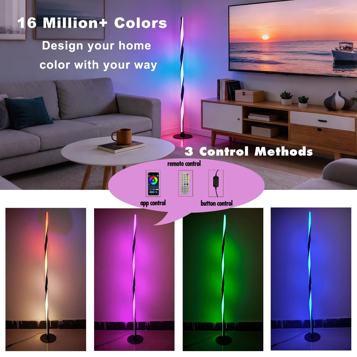 YUBOLE Smart RGBWIC Floor Lamp LED Corner Lamp Compatible with Alexa