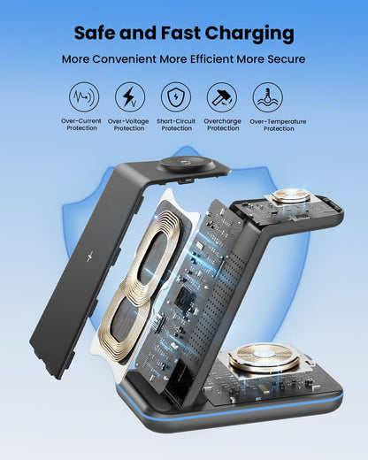 Wireless Charging Station for Apple - 3 in 1 Wireless Charger Stand Dock Watch and Phone Charger Station for Apple Watch 11/8/7/SE/6/5/4/3/2, iPhone 17 16-12 Pro Max SE XS X, Samsung, AirPods Pro/3/2