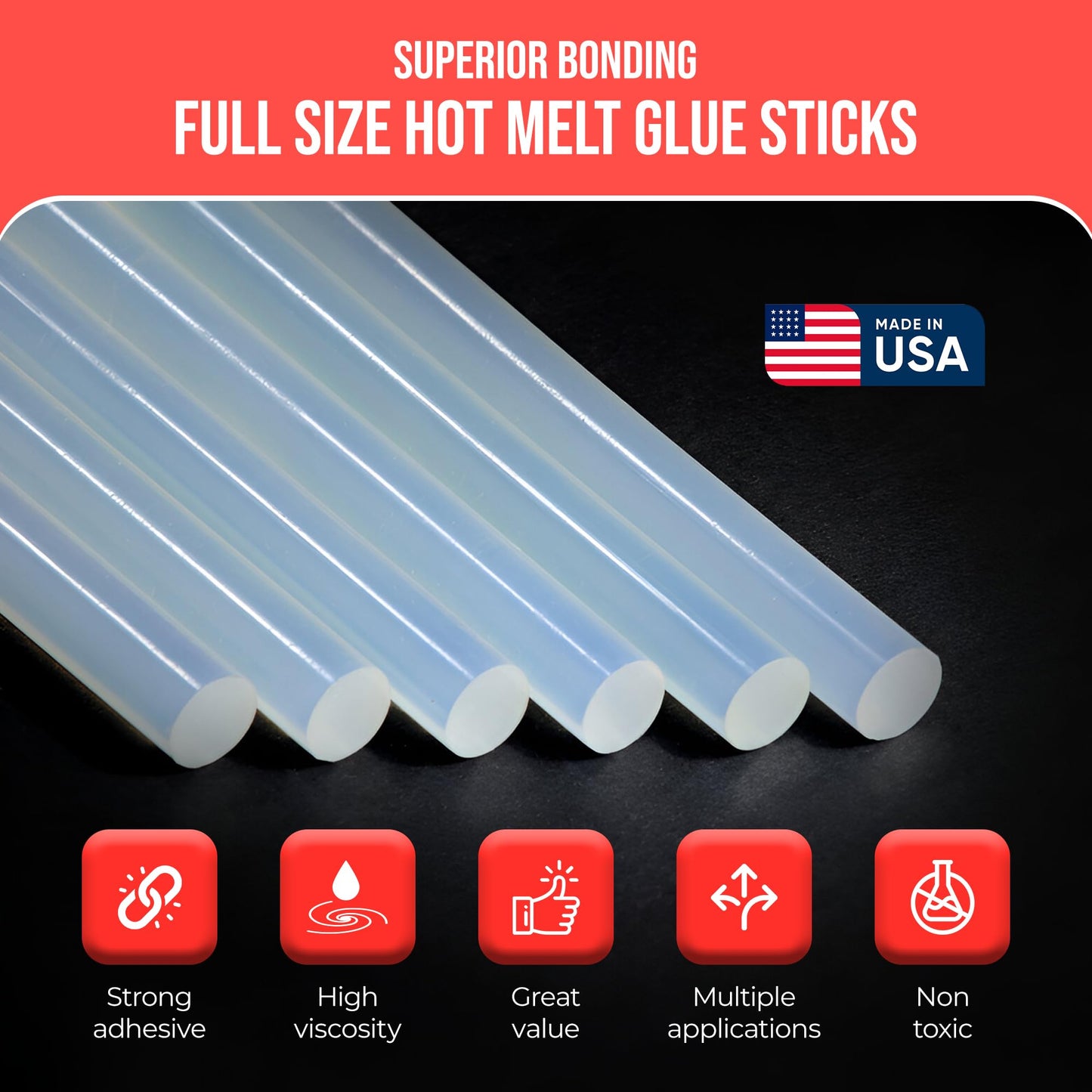 GlueSticksDirect Wholesale® Full Size Hot Melt Glue Sticks for Glue Gun - Bulk 10in - Great for Art Craft Repair & Compatible w/Most Glue Guns - 7/16" X 10" (Approx 450 Sticks, 25lbs Pack) - USA Made