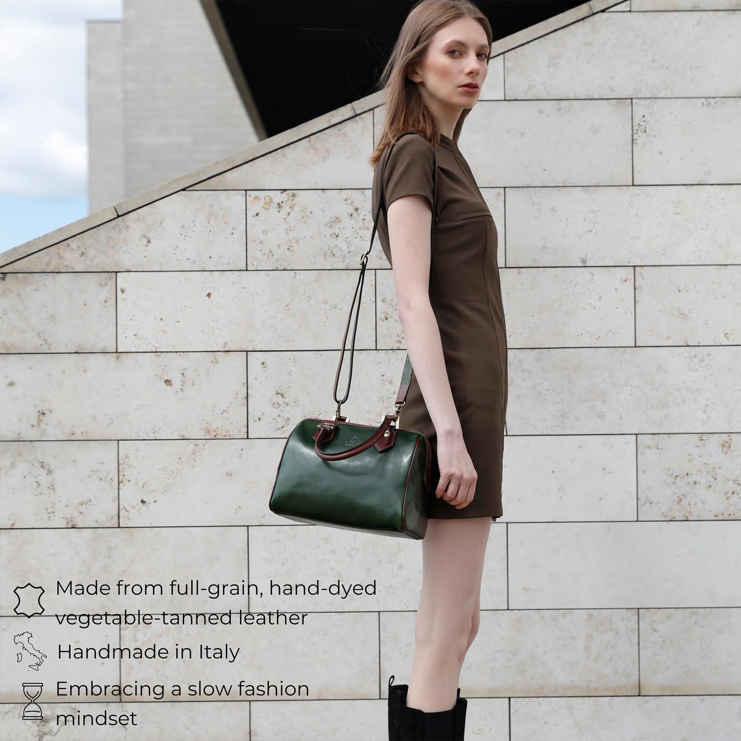 Time Resistance Leather Handbag - Full-Grain Leather Purse for Women - Top Handle Bag - Tote Bag (Green)