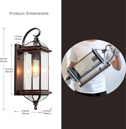 20''H Dusk to Dawn Sensor Outdoor Lighting Copper Large Porch Light Wall Mount with Tempered Glass Exterior Light Fixture for Garage,Porch,Patio,Oil-Rubbed Bronze,E26 Socket,1 Pack