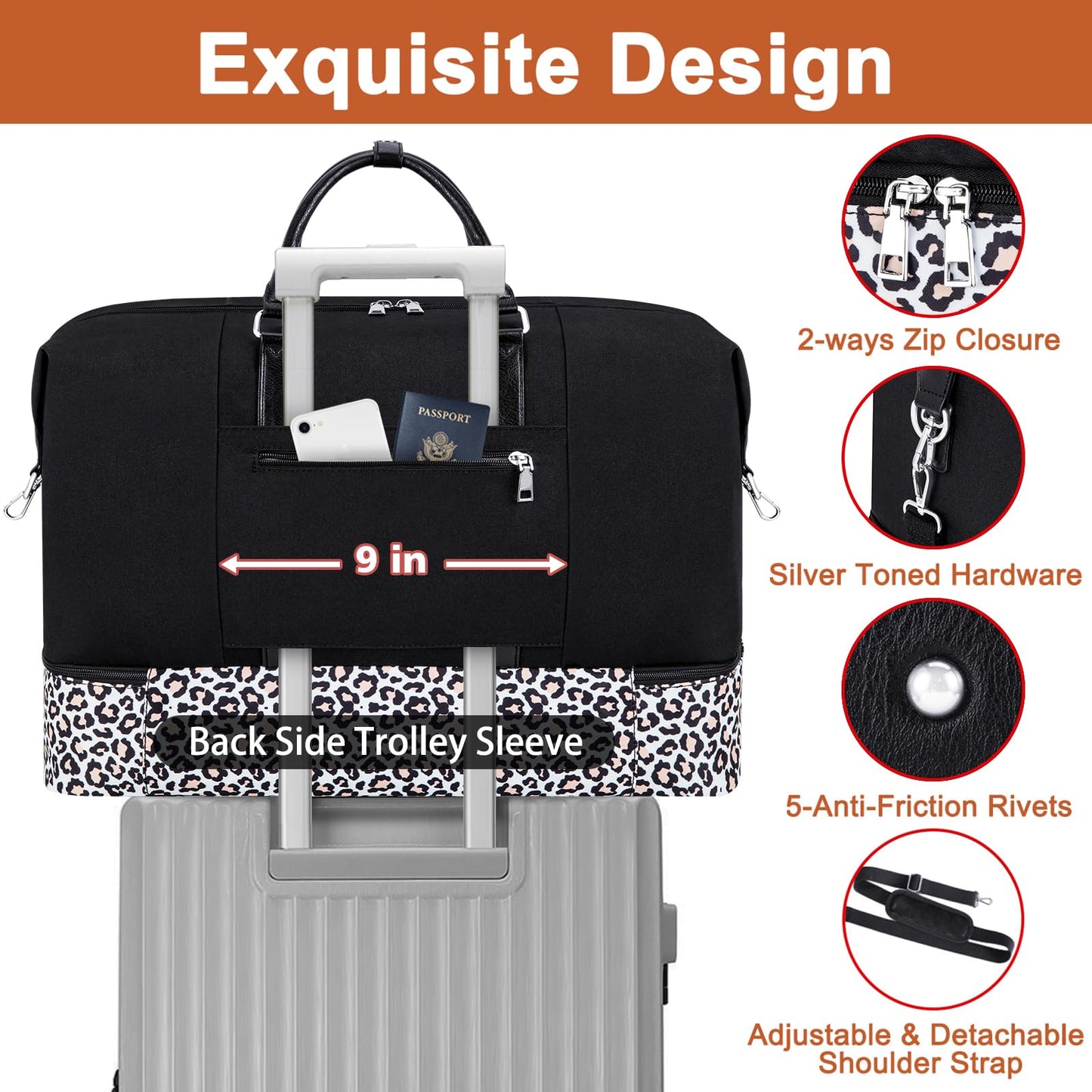 Travel Weekender Bag for Women, 21" Overnight Bag with Shoe Compartment 50L Large Travel Duffel Bag Carry On Tote for Weekend, Overnight, Business Trips, Water Resistant
