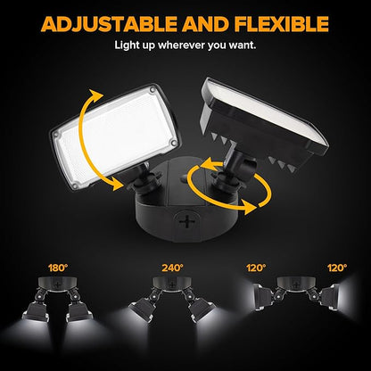 LUTEC 32W 3500LM Integrated Dual-Head LED Flood Light Outdoor,Switch Controlled LED Security Light,5000K Wall Mount Exterior Flood Light,P65 Waterproof for Garage, Yard, Patio-Black