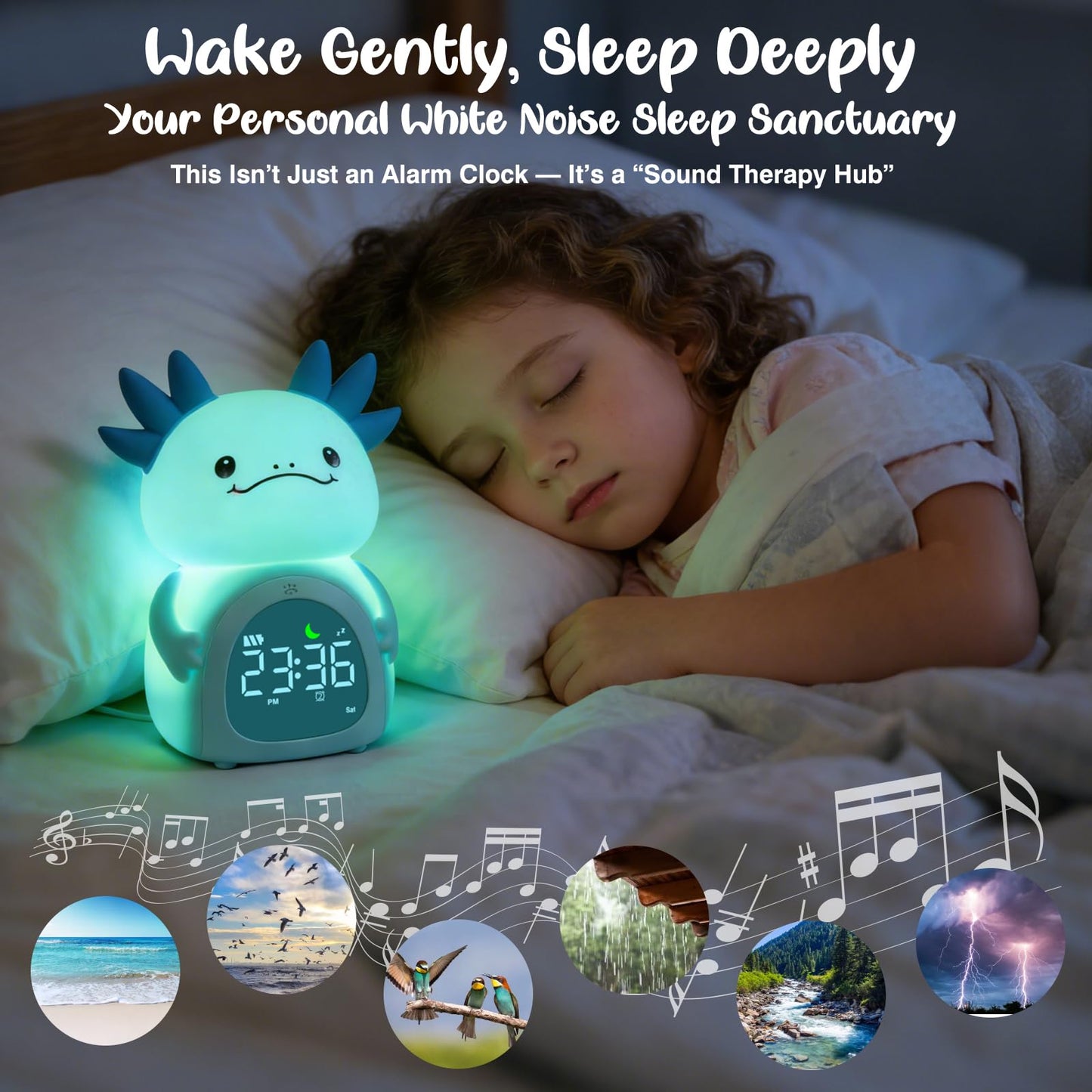 ollycasa Axolotl Alarm Clock for Kids, Rechargeable Ok to Wake Clock with Night Light - BPA-Free Silicone Sleep Training Clock, Cute Toddler Wake Up Clock for Boys Girls Bedroom