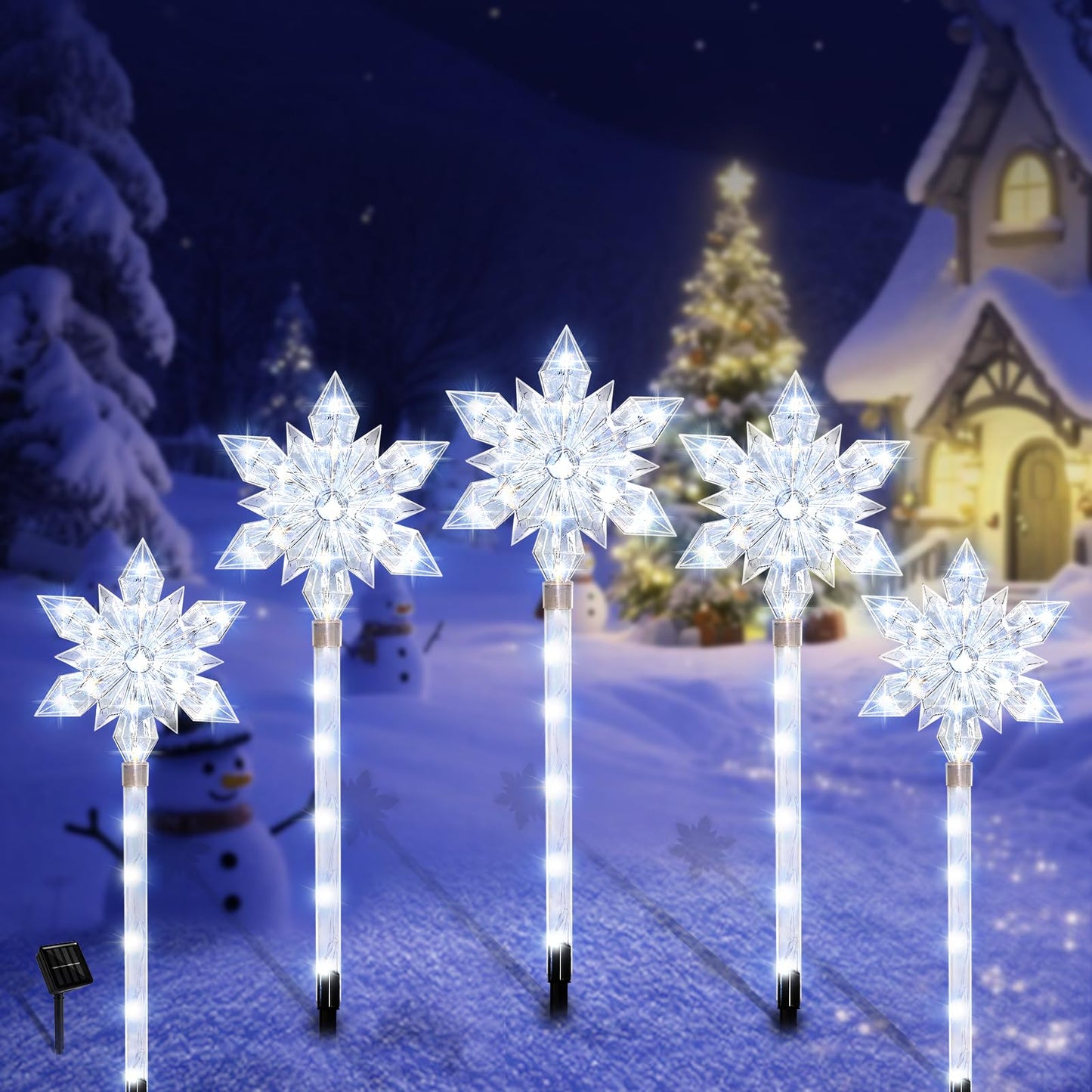 VOGVOG Snowflake Solar Christmas Pathway Lights, Set of 5 LED Outdoor Stake Lights, Waterproof Christmas Decorations for Garden, Yard, Lawn, Walkway, Patio Decor (Cold, 5pcs)