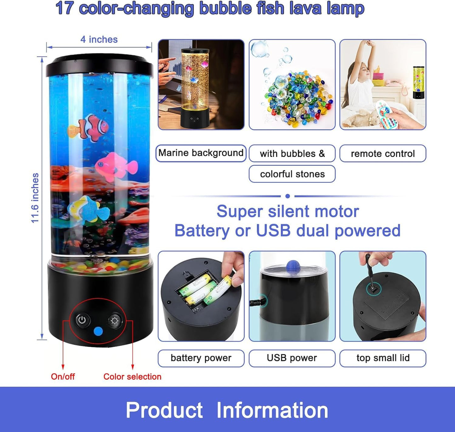 GWEUZMALL Bubble Fish Lamp,GWEUZMAL Multi Colour Changing Aquarium Light, 17colours Adjustable,Stress Relieving Mood Light Decoration,Suitable for Adults Kids,Home Office Decor Christmas Gifts