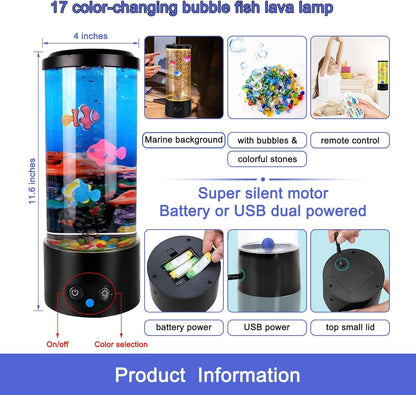 GWEUZMALL Bubble Fish Lamp,GWEUZMAL Multi Colour Changing Aquarium Light, 17colours Adjustable,Stress Relieving Mood Light Decoration,Suitable for Adults Kids,Home Office Decor Christmas Gifts