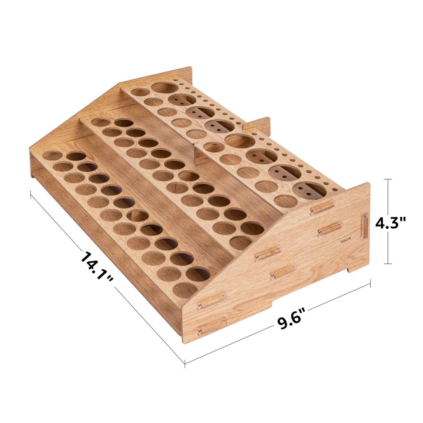 Amazon Basics Craft Paint and Brush Organizer Rack for Paint Bottles, Holds up to 60 Bottles and 22 Brushes, Wood Finish, 14 x 8 in, Light Brown