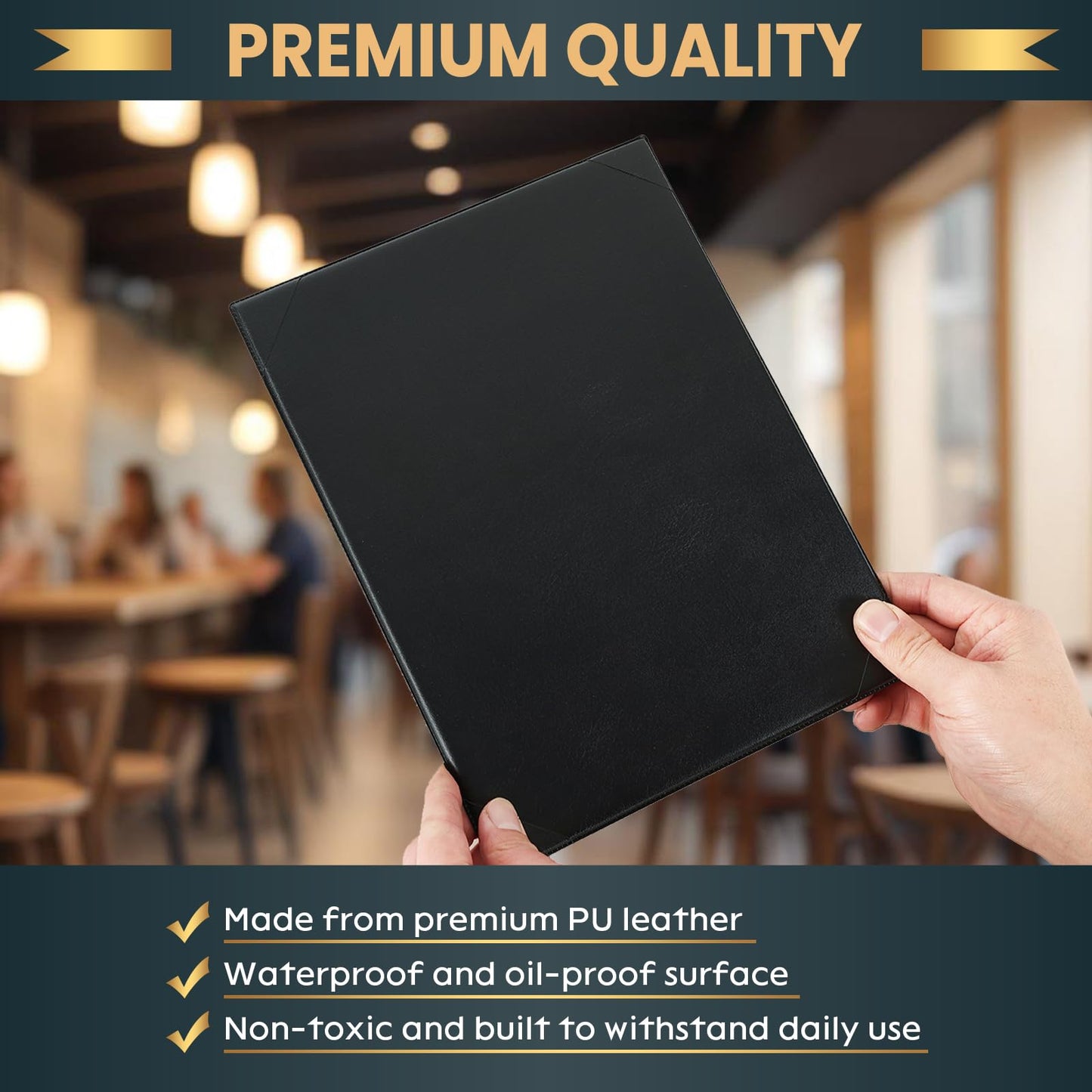 AMGSH 1 View 8.5" x 11" Menu Holder Menu Covers | Black Leather Menu Sleeves Book Style for Restaurant Coffee Bars Wine List Fit for Letter Size 8.5" x 11" Certificate Holer Diploma Holder
