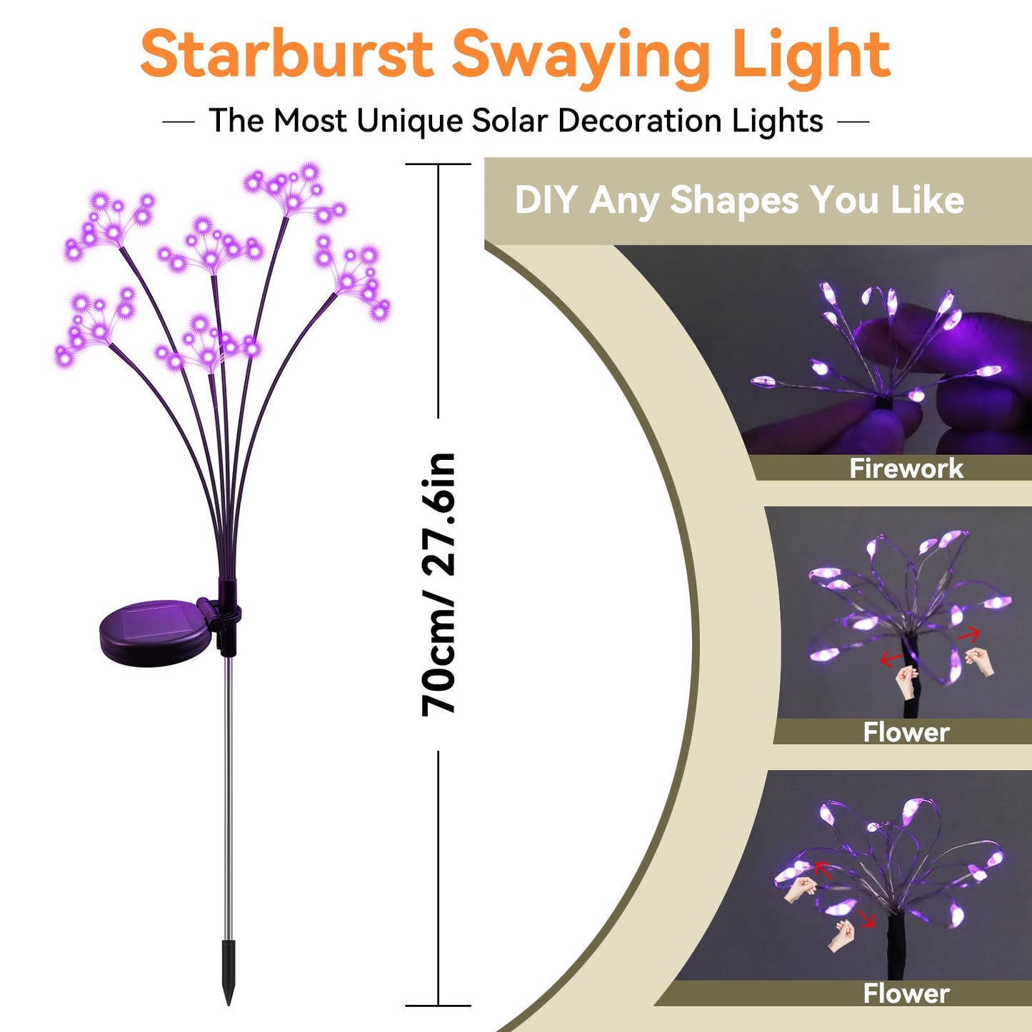 Solar Garden Lights 2 Pack Waterproof Solar Swaying Starburst Light Outdoor Lights for Yard Patio Walkway Pathway Party Wedding Christmas Decoration, Purple