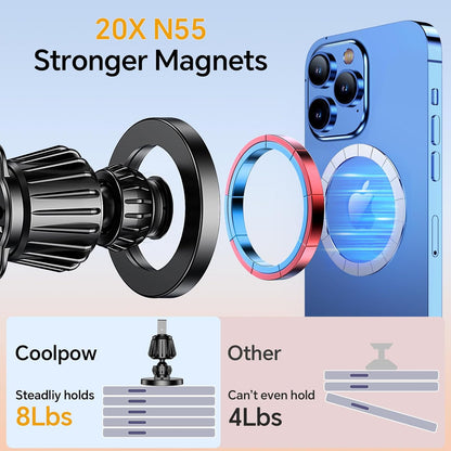 Coolpow for MagSafe Car Mount【Windshield+Vent+Dash】Magnetic Phone Holder for Car Phone Holder Mount Cell Phone Holders for Your Car Accessories Suction Cup Stand for Garmin GPS for iPhone 17 16 15 14