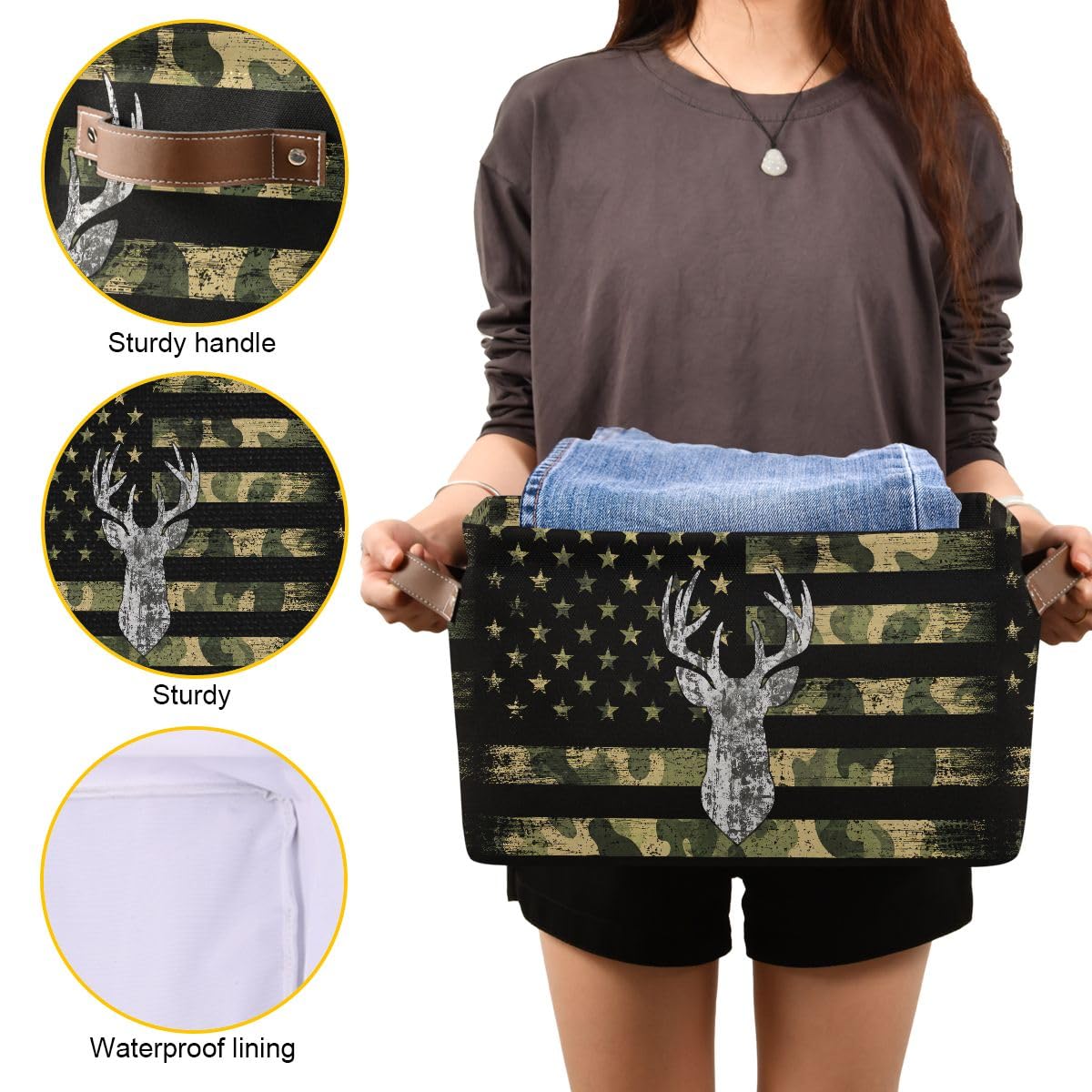 Camo Hunting Rectangular Storage Basket Organizer Bin Shelf Baskets For Clothes Gifts For Home Office Dorm
