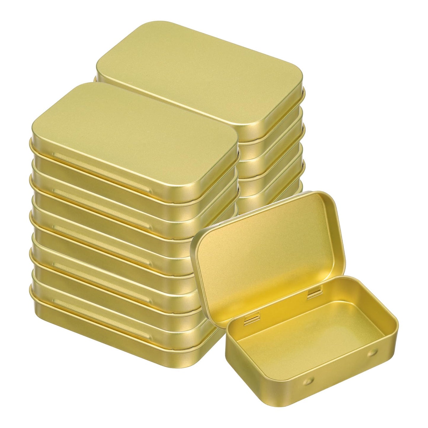 uxcell 12pcs Metal Tin Box, 3.7x2.4x0.8 Mini Portable Rectangular Empty Tinplate Small Storage Container Airtight Tins with Lids for Candy Favors Crafts Christmas Gifts, Gold
